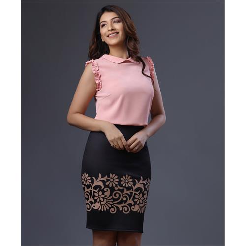 Black Scuba Border Printed Bodycon Skirt