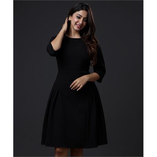 Black Side Pleated Work Wear Dress