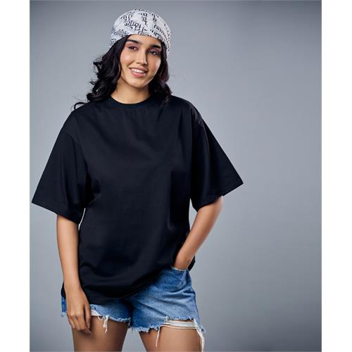 Black Solid Oversized Tshirt