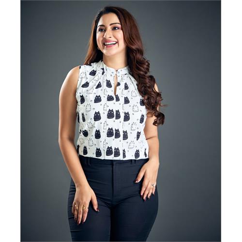 Black & White Cat Print Top