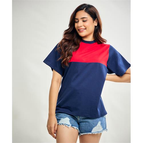 Blue And Red Detailed Oversized Tshirt