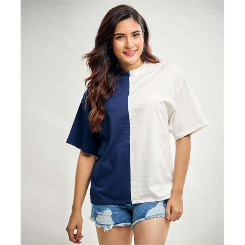 Blue And White Contrast Oversized Tshirt