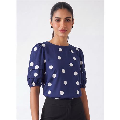 Blue Polka Dot Sleeve Pleated Top