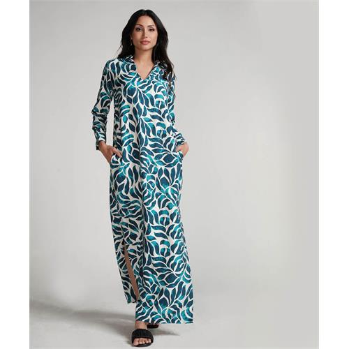 Blue Printed Dress With Side Pockets