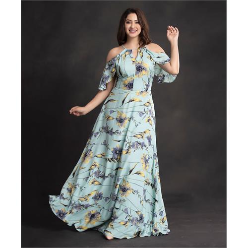 Blue Wind floral Cold Shoulder Maxi