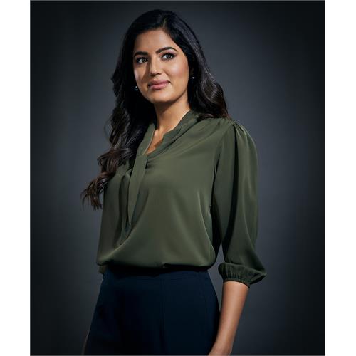 Deep Neck Bow Tie Chiffon Top-Dark Green
