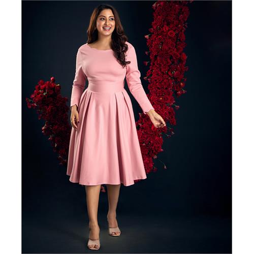 Deep Scalloped Back Vneck Pink Dress