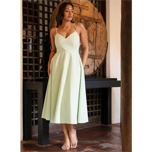 Deep V Neck Cotton Midi Dress Mint