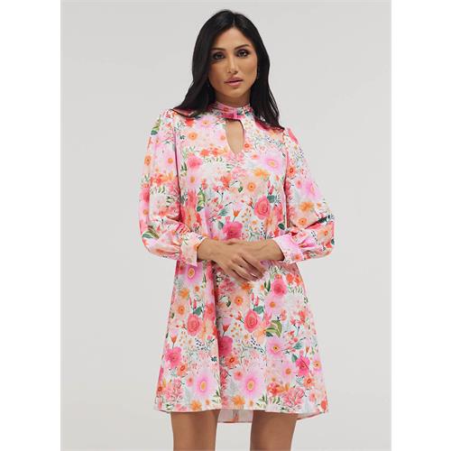 Deep V Neck Neck Band Loose Fitted Printed Dress