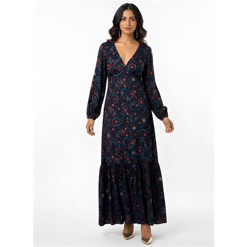 Deep V Neck Printed Short Dress