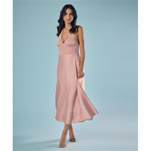 Deep Vneck Satin Solid Dress