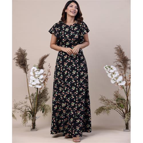 Floral Printed Flutter Sleeve Maxi Dress