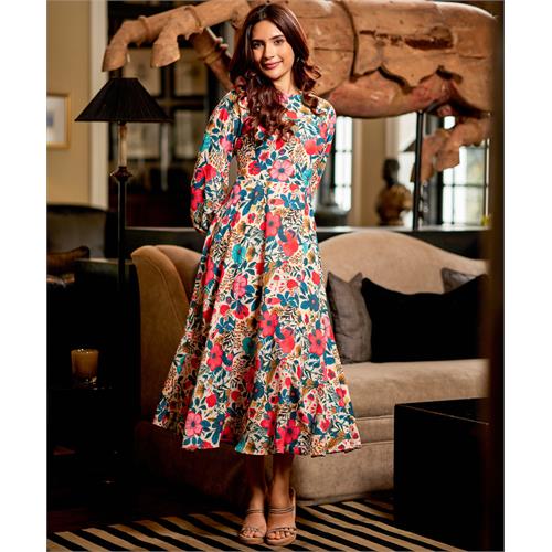 Floral Printed Long Sleeve Midi Dress