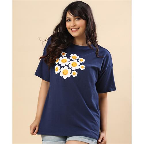 Floral Printed Oversized Navy Tshirt