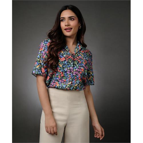 Floral Printed Oversized Shirt With Lapels