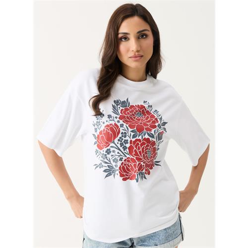 Floral Printed Oversized White T-shirt