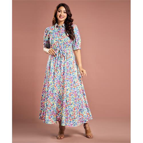 Floral Printed Short Sleeve Detailed Dress