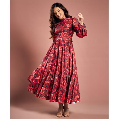 Floral Print Lantern Sleeve Dress