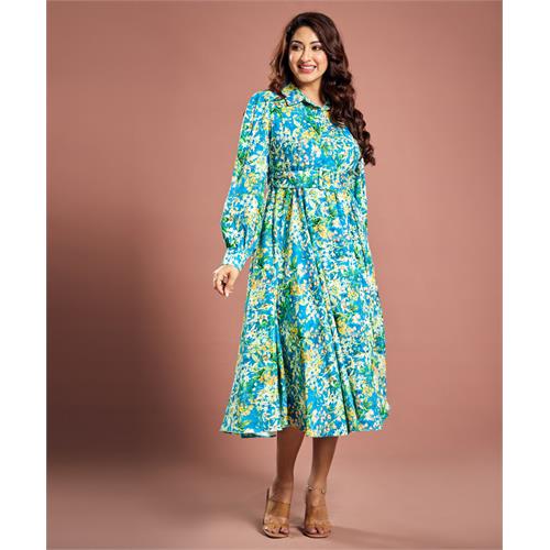 Floral Vines Printed Chiffon Dress