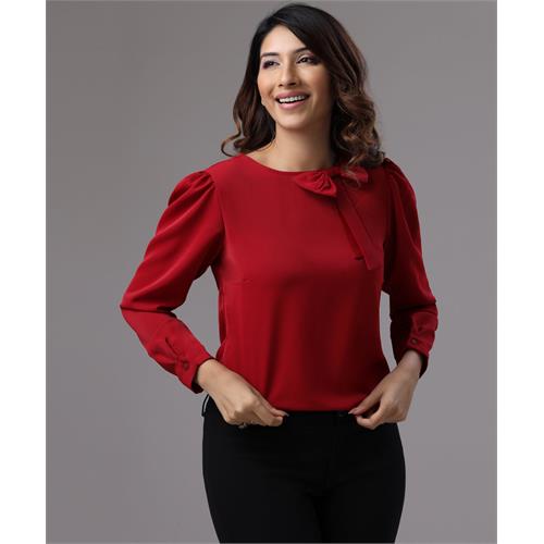 Front Bow Neck Detailed Red Top