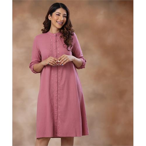 Front Buttoned Embroidered Shift Dress