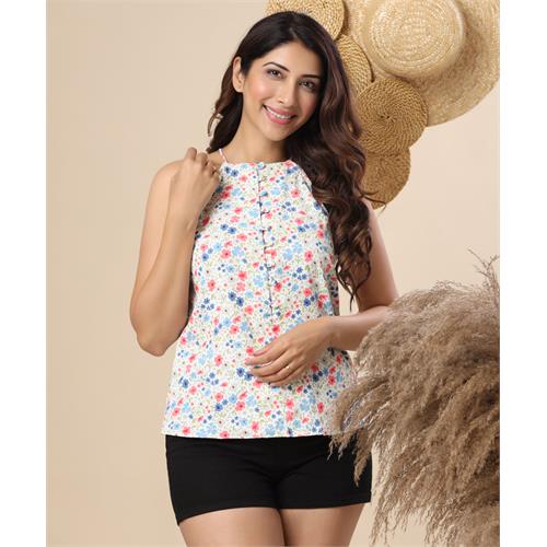 Front Buttoned Printed Halter Neck Top