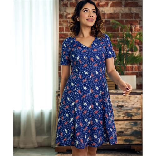 Front Buttoned Short Sleeve Printed Dress