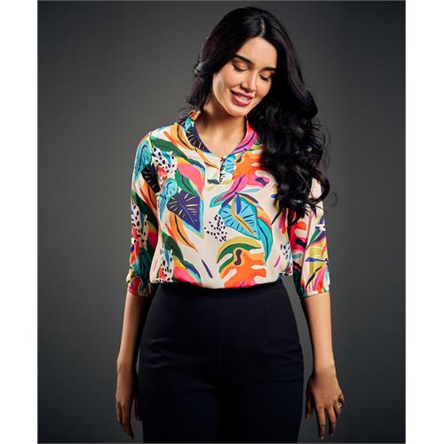 Front Open Collared Printed Top