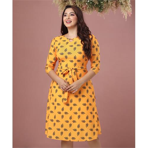 Front Open Half Sleeve Yellow Dress