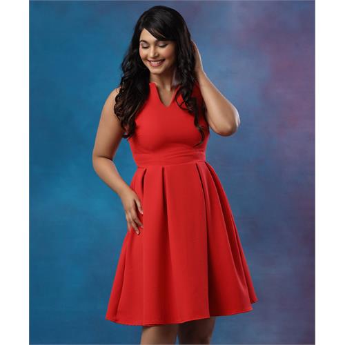 Front Open Pleated Red Dress