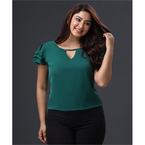 Front Open Sleeve Flared Green Top