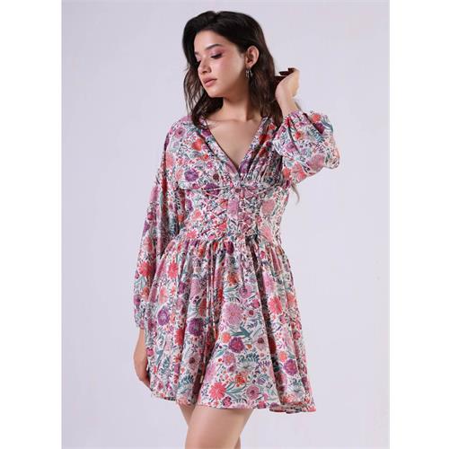 Front Tie Satin Printed Dress