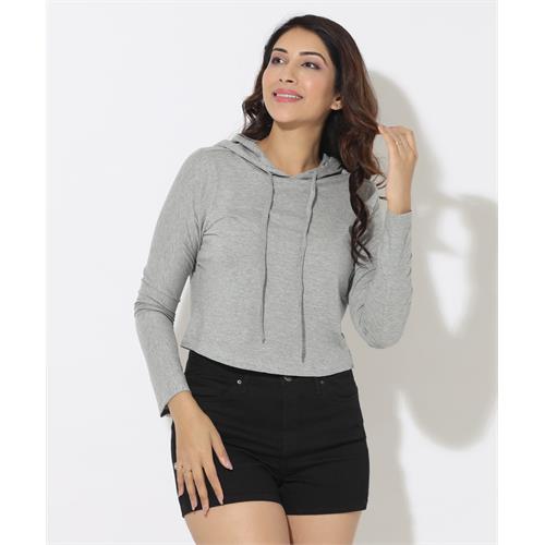 Gray Marl Cropped Hoodie