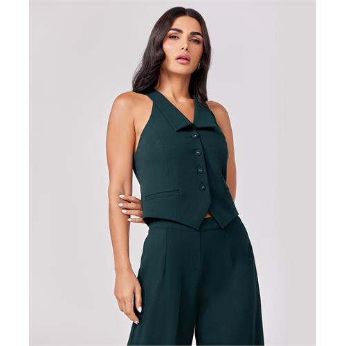 Halter Neck Buttoned Dark Green Waistcoat