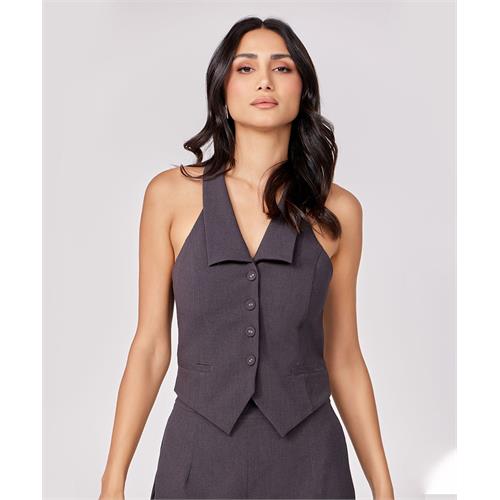 Halter Neck Buttoned Dark Grey Waistcoat
