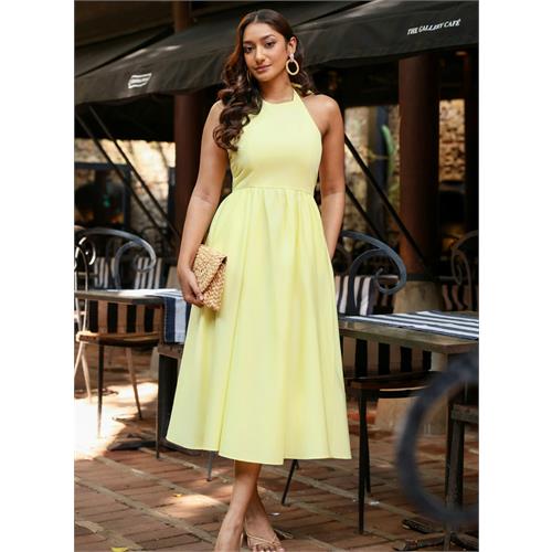 Halter Neck Cotton Midi Dress