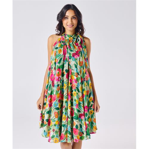 Halter Neck Flouncy Printed Dress