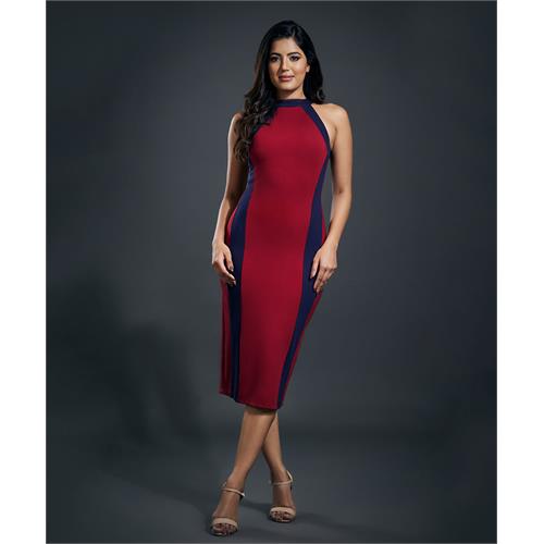 Halter Neck Paneled Ponte Bodycon Dress