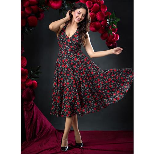 Halter Neck Printed Chiffon Dress