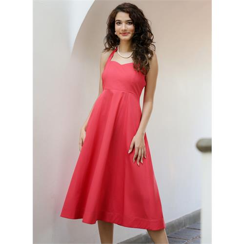 Halter Sweetheart Neck Cotton Red Dress