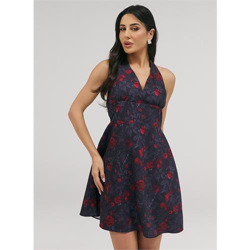 Halter With A Tie Neck Printed Dress
