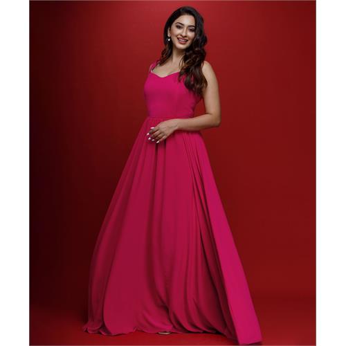 Hot Pink Bustier Chiffon Maxi