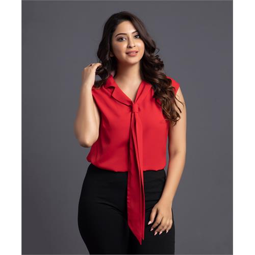 Hot Red Elegant Chiffon Office Top