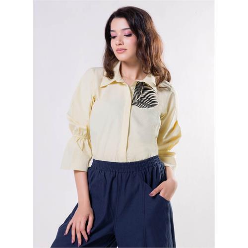 Leaf Embroidered Shirt Top-Yellow