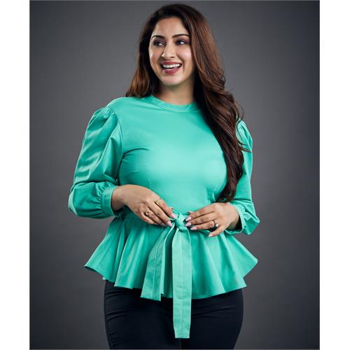 Light Green Detailed Peplum Top