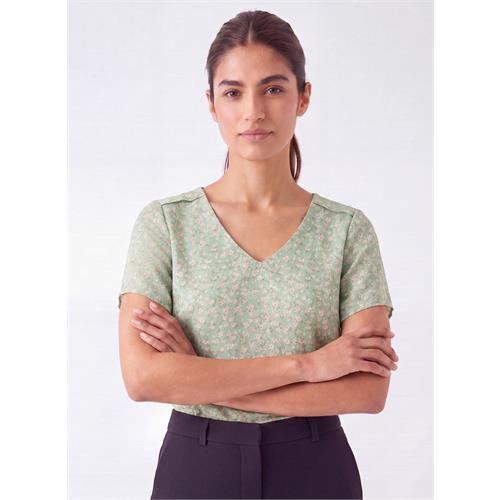 Light Green V Neck Printed Top