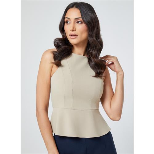 Line Detailed Peplum Beige Top