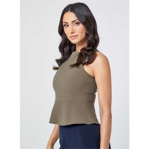 Line Detailed Peplum Brown Top