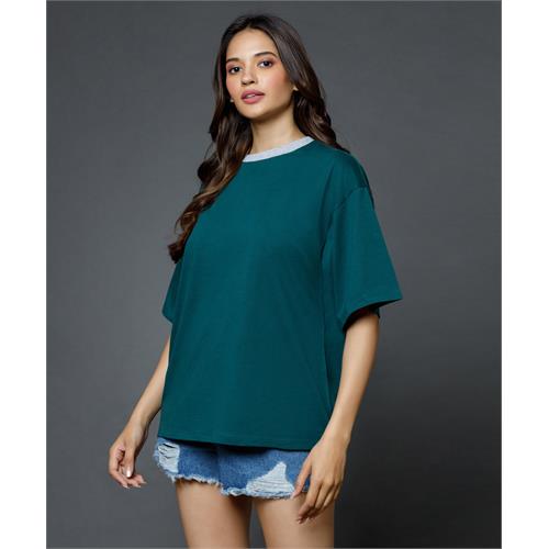 Mid Oversized Contrast Rib Green Tshirt