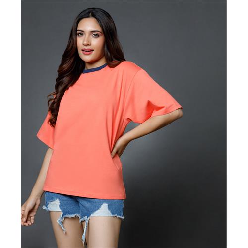 Mid Oversized Contrast Rib Orange Tshirt
